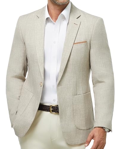 WULFUL Men's Sport Coats Blazers Linen Cotton Blazer Regular Fit One Button Suit Jacket, Light Grey, XX-Large