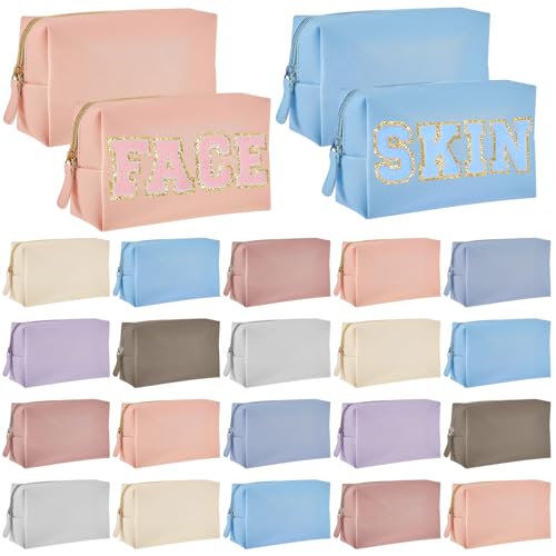 Cunno 24 Pcs Preppy Makeup Bag PU Leather Cosmetic Pouch,Morandi