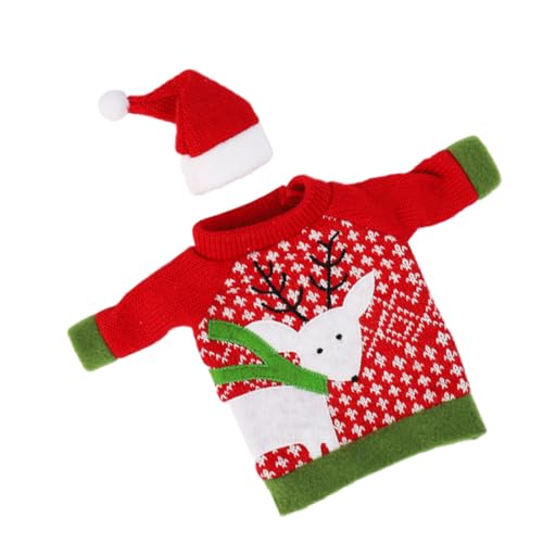 STOBAZA Bolsa para Botella de Vino de Lana y Franela Diseño Suéter Navideño Ciervo Decoración para Fiestas Navideñas Bolsa Protectora Versátil para Botellas de Vino