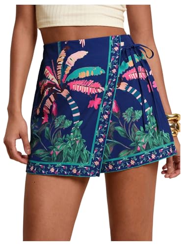Image of SweatyRocks Women's Boho Mini Skirts Floral Shorts Tie Side Wrap Skorts