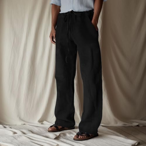 Male Casual Daily Solid Full Length Pants Mid Waist Big Pocket Drawstring Trousers Bedroom3
