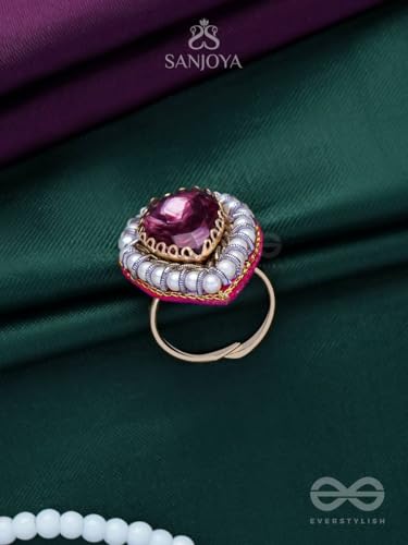 Image of SANJOYA by EVERSTYLISH Embroidered Ring for Women | Shell & Beaded Adjustable Statement Ring | Ethnic Jewelry for Weddings & Festive Occasions