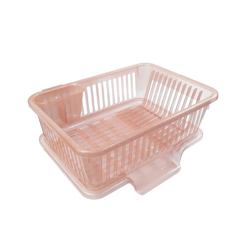 サンコープラスチック日本製 水切りかご 皿立て水切り ワイド 縦型 箸立て付き クリアピンク