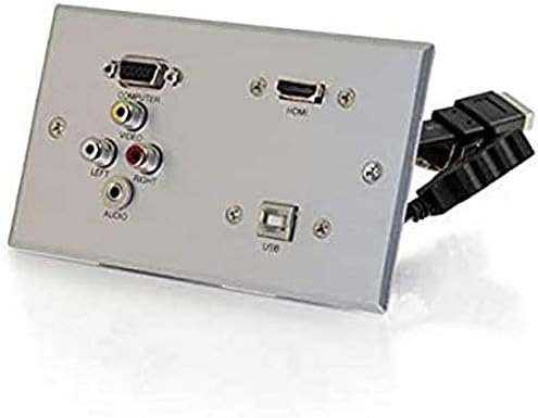 C2G RapidRun Double Gang Integrated VGA (HD15) with 3.5mm with Composite Video with Stereo Audio with HDMI with USB Wall Plate - Brushed Aluminium