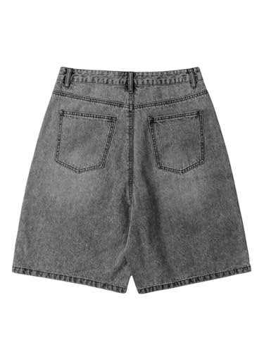 GORGLITTER Boy's Baggy Jeans Jorts Denim Shorts Casual High Waist Wide Leg Loose Bottoms Shorts Knee Length Grey Washed 13 Years