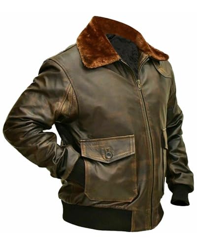 Men's Premium Real Leather Vintage G-1 US Naval Flight Jacket - Military Aviator Vintage Bomber Jacket4