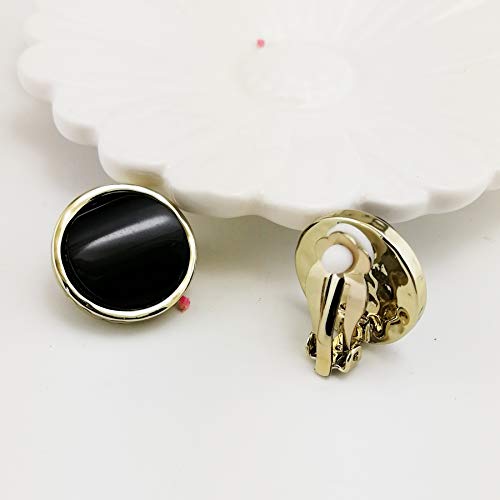 Simple Fashion Acrylic Circle Black Resin Clip-On Earrings For Women Girls No Piercing #TOP1