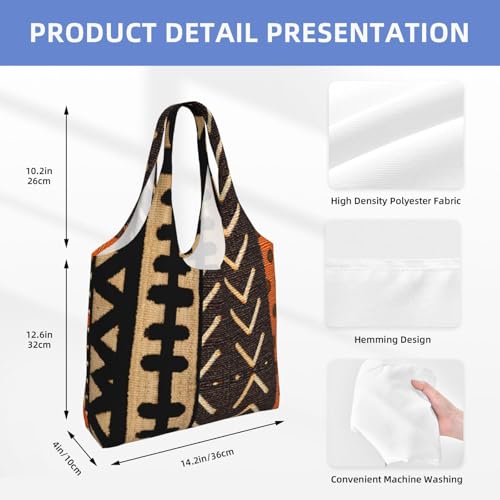 Bolso tote de lona con estampado contemporáneo de tela africana de barro para mujer – poliéster de alta densidad, bolso amplio para el trabajo y recados miniatura 4