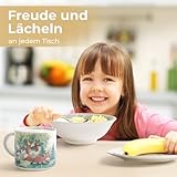 MIAMIO - 3er-Set Kindergeschirr/Porzellan Kinderbesteck, Kindergeschirr-Set aus Porzellan - Inklusive Teller, Schüssel und Tasse - Für Kinder und Kleinkinder (Wald)