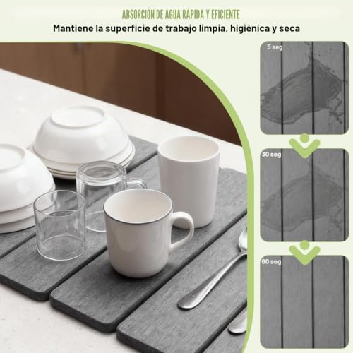 Miniatura 3 de Alfombrilla De Secado Rápido Para Cocina, 40 X 30 Cm, De Tierra De Diatomea, Absorbente De Agua, Alfombrilla De Secado Rápido Para Cocina, Plegable, Para Platos Y Tazas, Gris Oscuro