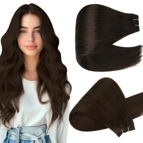 Image of Full Shine Weft Hair Extensions Human Hair 26 Inch 180G Dark Brown, Sew In Extensions, Remy Straight Hair Weft, Real Human Hair, Long Styling, Add Volume, Natural Daily Wear For Women