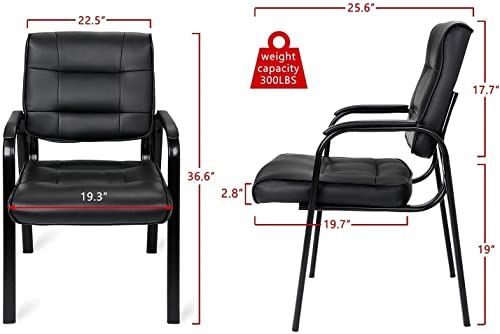 Jupiterforce Office Guest Chairs With Metal Frame And Padded Arms, Leather Reception Desk Chairs Set Of 2 For Home, Waiting Room, Meeting Conference, Black #TOP2
