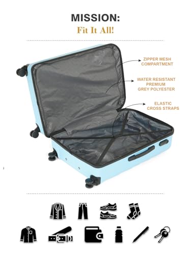 Image of Teakwood Small-Medium-Large Size 8 Wheels Trolley Bag, Hard Cabin with Zipper Closure, Adjustable Push Button & TSA Lock System 360 Degree (Set of 3, Sky Blue)