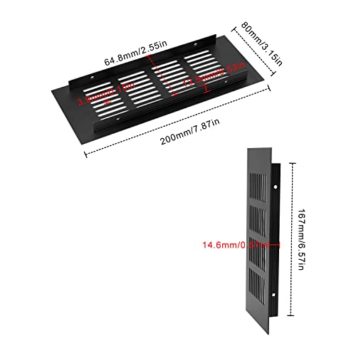 2 Pack Black Square Air Vent Grille Cover 200mm - Aluminium Alloy Ventilation Covers for Wardrobes, Cupboards & Cabinets (Screw Fixing Included)