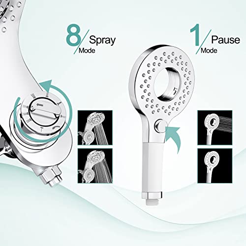 Sr Sun Rise 8-Spray 2-In-1 Dual Shower Head With Handheld, Magnetic Shower Head Combo With Hose, Detachable Shower Head With Pause Switch For Saving Water, Polished Chrome #TOP2