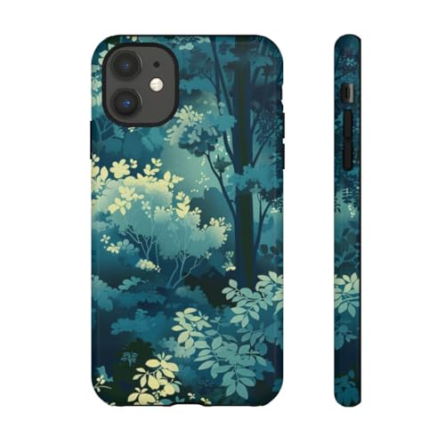 Coque rigide brillante iPhone 11 motif végétal feuillage vert