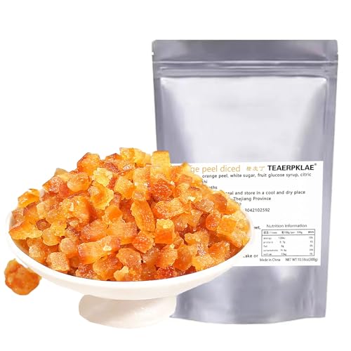 Candied Orange Peel Cubes Granules 10.58oz/300g,Chopped Sweet Orange Peel,Suitable for cake baking,Mooncake Filling, casual snacks