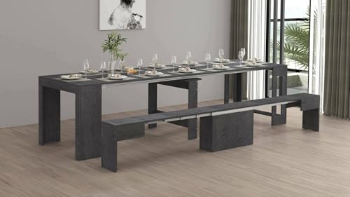 Dmora Mesa y sillas Crispin, composición Multiusos, Juego con Consola y 1 Banco Extensibles, 100% Made in Italy, 66 x 25 h45 cm, Pizarra, 1 panca