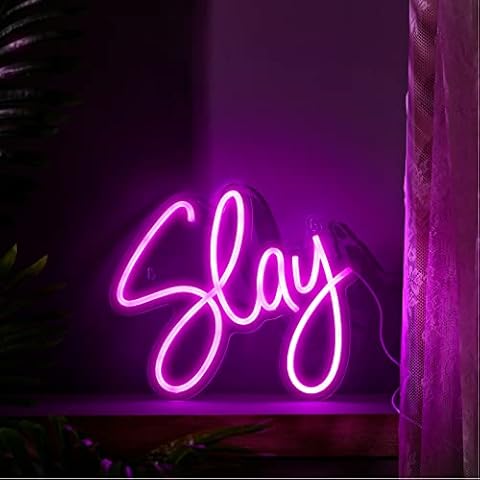 Riakrum Slay Neon Sign for Wall Decor Slay Y2k Lighting LED Neon Light Preppy Aesthetic Cowboy Room Decor for Women Bedroom Dorm Art Wall Decor(Slay) Cover