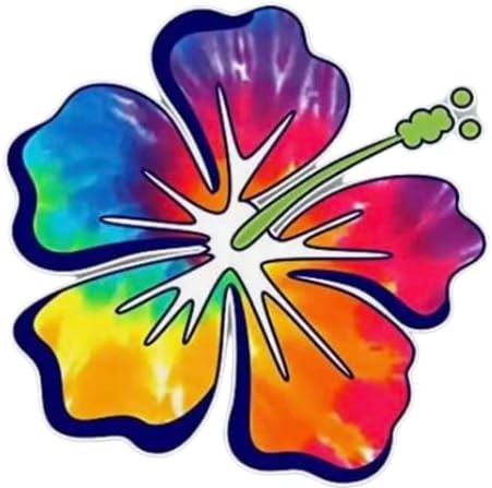 MAKTEM Hibiscus Rainbow Tropical Flower Stickers Decal for Car, Hawaiian Flower Holographic Vinyl Decal for Car, Window, Bumper, 6 x 6 in (Rainbow)