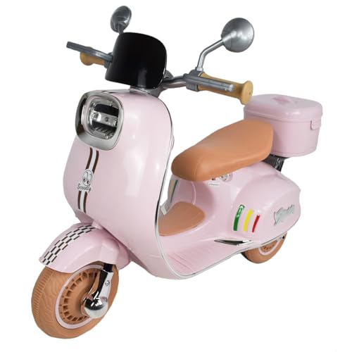 Twinly - Moto Eléctrica para niños SCOOTLY - Motocicleta Infantil con Mando a Distancia- Cargador y batería 6V hasta 40min – Acelerador de Pedal - Maletero, USB, luz y MP3 Bluetooth (Rosa)