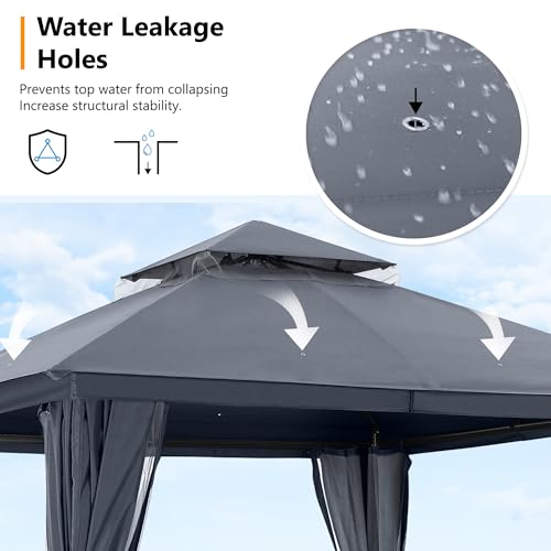 ABCCANOPY 2.5x2.5M Gazebos for Patios with Double Roof - Soft Canopy for Garden and Backyard Shade and Rain Protection (Grey) - Image 6