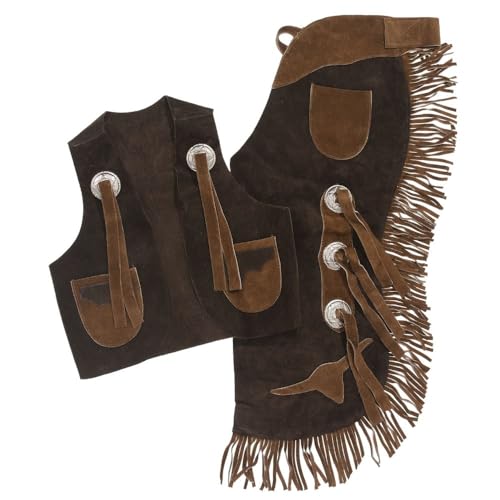 Tough 1 Longhorns Youth Vest/Chap Set Large Brown