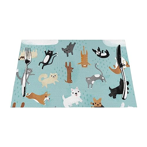 Jogo americano de tecido PVC estampado para gatos e cães, antiderrapante, resistente ao calor, tapet