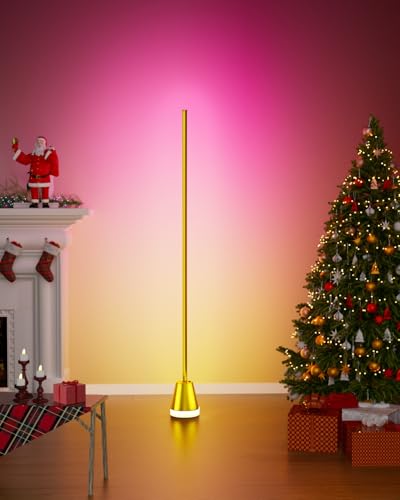 Image of Keepsmile Smart RGB LED Corner Floor Lamp,172 LEDs Bright Standing Lamps for Living Room with APP and Remote,Modern Floor Lamp with Music Sync and 16 Million Colors, Ambient Lighting for Bedroom Gold