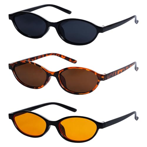 YKYUASD 3 Pairs Retro Oval Cat Eye Sunglasses for Women 90s Designer Narrow Sunnies Y2k Trendy UV protection Sun Glasses ($2.33$2.33/count)