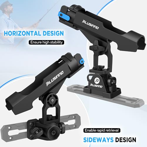 PLUSINNO 2 in 1 Fishing Rod Holders for Boat, Kayak Rod Holder, Fishing Pole Holders for Track Mount / Deck Mount, Fish Gear with Rod Protective Strap, Fishing Accessories & Gifts