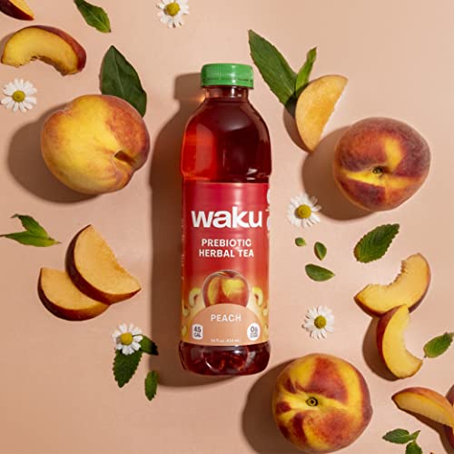 Waku Prebiotic Herbal Iced Tea | Peach | Caffeine Free, Zero Sugar, Real Brewed | Gut Healthy Drinks, 5G Of Prebiotic Fiber | 12 Pack - 14Oz Pet Bottles #TOP4