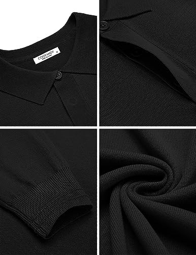 COOFANDY Jersey para Hombre Cuello Polo Jersey Manga Larga Suéter de Punto Negocios Suéter Informal Sweater Básico Color Sólido Regular Fit Negro S - imagen 4