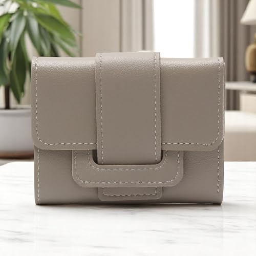 1Pcs Simple Wallet 3-Fold Solid Drawstring Card Case PU Leather Silver Gray 11x9cm