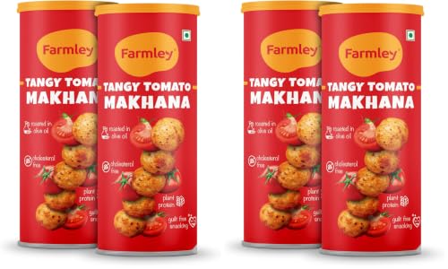 Image of Farmley Roasted and Flavoured Makhana | Tangy Tomato Flavor | Namkeen Snacks & Puffed Snacks | Cholesterol Free | Gluten Free | Rich In Protein & Fiber | Roasted In Olive Oil - 77g Each (Pack of 4)