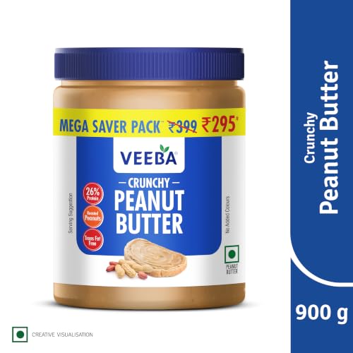 Image of VEEBA Crunchy Peanut Butter| High Protein|Naturally Gluten Free|Vegan|Trans Fat Free|No Added Preservatives|No Added Colour&Flavour|Non Gmo|900G