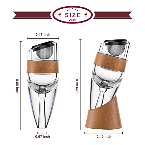 Wine Aerator Decanter Pourer Set With Filter And Travel Bag, Make Wine Aerated Quickly, Wooden Lines Decoration And Bevelled Design, Gift For Wine Lover #TOP3