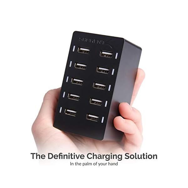 Sabrent 60 Watt (12 Amp) 10-Port [UL Certified] Family-Sized Desktop USB Rapid Charger. Smart USB Ports with Auto Detect Technology [Black] (AX-TPCS) - Image 7