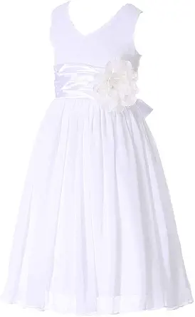 Bow Dream Junior Bridesmaids V-Neckline Chiffon Flower Girl Dress