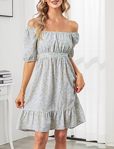 Kojooin Women Maternity Floral Ruffle Dress Summer Short Sleeve Tie Back Sundress A Line Gender Reveal Dress For Baby Shower Photoshoot, Sky Blue L #TOP4