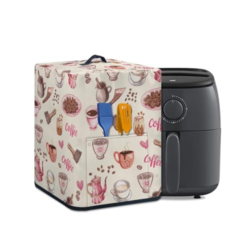 Maiyoinou Insulated Air Fryer Dust Cover Kitchen Food Processor Protective Hood with Pocket for Spoon Cooking Utensils Recipes, Machine Washable, Coffee Pink Beige