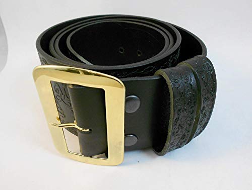 Genuine Tooled Leather Santa Claus Belt and Buckle, Merry Christmas to All, USA, Black, Top Grain, 3 in Wide, with 2 Keepers2
