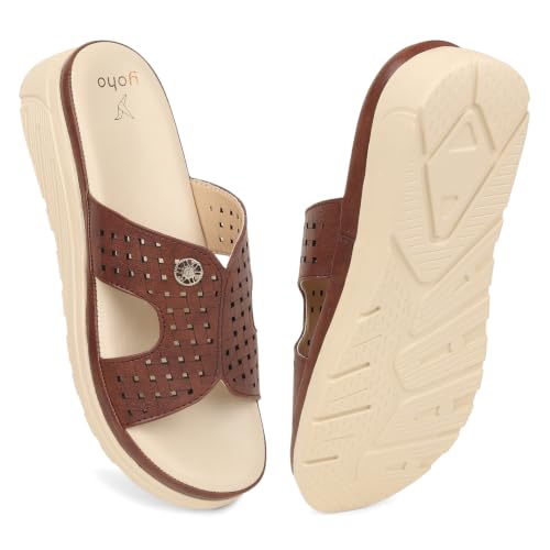 Image of YOHO SDL 111 Slides for Women | Orthopedic & Soft Sandal for Ladies | Fancy Slippers /Chappal For Girls | Stylish Heeled Wedhes for Everyday Wear