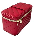 Yves Saint Laurent YSL Cosmetic RED QUILTED VANITY Pouch Makeup Bag YSL QUILT Fragrance Train Case Bag (MEDIUM 8L X 5H X 4W) - 6493