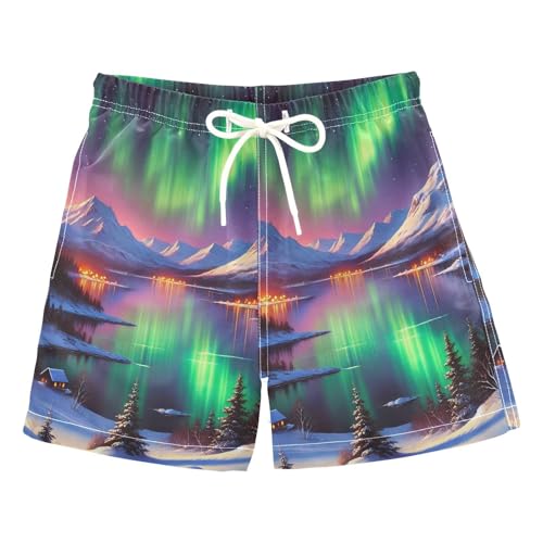 Snow Mountain Lake Purple Boys Swim Trunks Quick Dry Toddler Swimsuit Boy Swimwear Bathing Suits Board Shorts XS