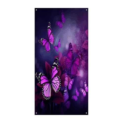 Bannière de porte bienvenue papillons violets décor jardin