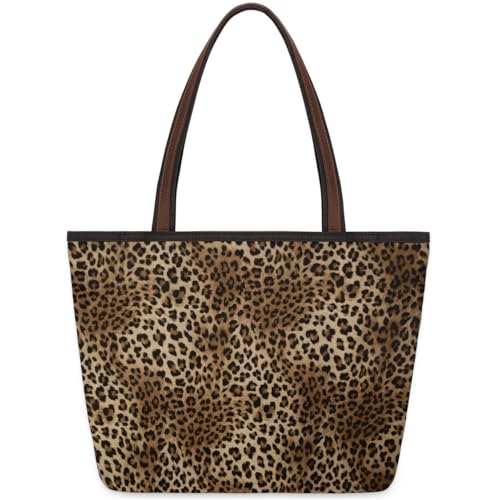 Large Tote Bag for Women Leopard Print Animal Skin Weekender Bags Waterproof Hand Bag with Zipper Reusable Grocery Bags Casual Beach Tote Purse for Work Business Travel Vacation Shopping Gym