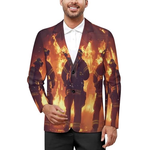 Firefighters and Fires Men's Slim Suit Long-Sleeve Prom Tuxedo Classic Two Button Business Jacket