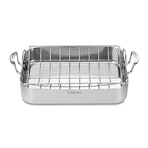 Cuisinart Multiclad Pro Triple Ply Stainless Cookware 16-inch Roasting Pan Skillet, Rectangular Roaster w/Rack