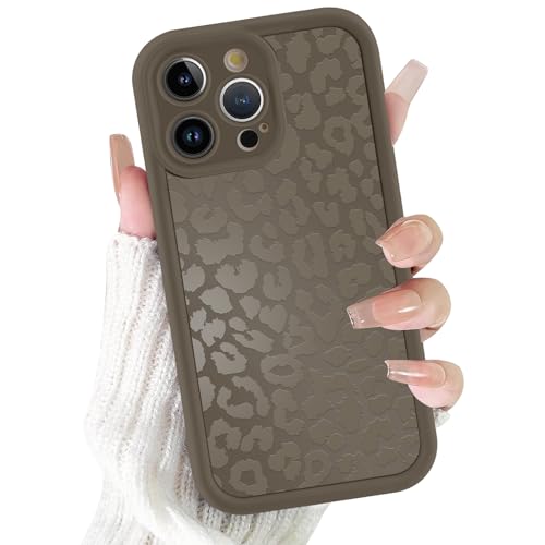 iPhone 13 Pro hoesje siliconen dun licht luipaardprint beschermhoes stootbestendig camera bumper bruin